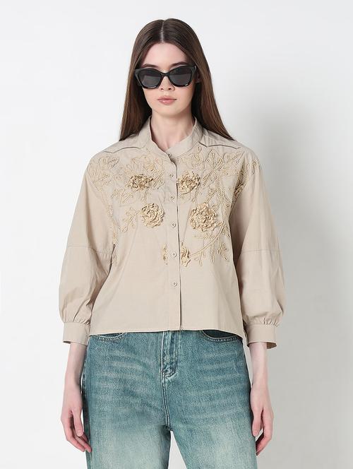 women embroidered puff sleeve regular fit shirt - 21979913 - Standard Image - 0
