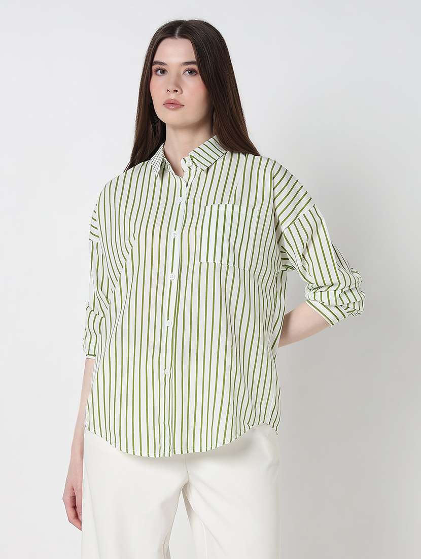 women striped long sleeve collared relaxed fit shirt - 21979914 -  Standard Image - 1