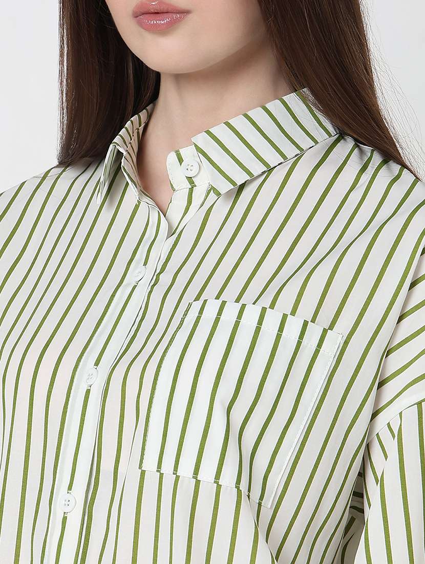 women striped long sleeve collared relaxed fit shirt - 21979914 -  Standard Image - 4