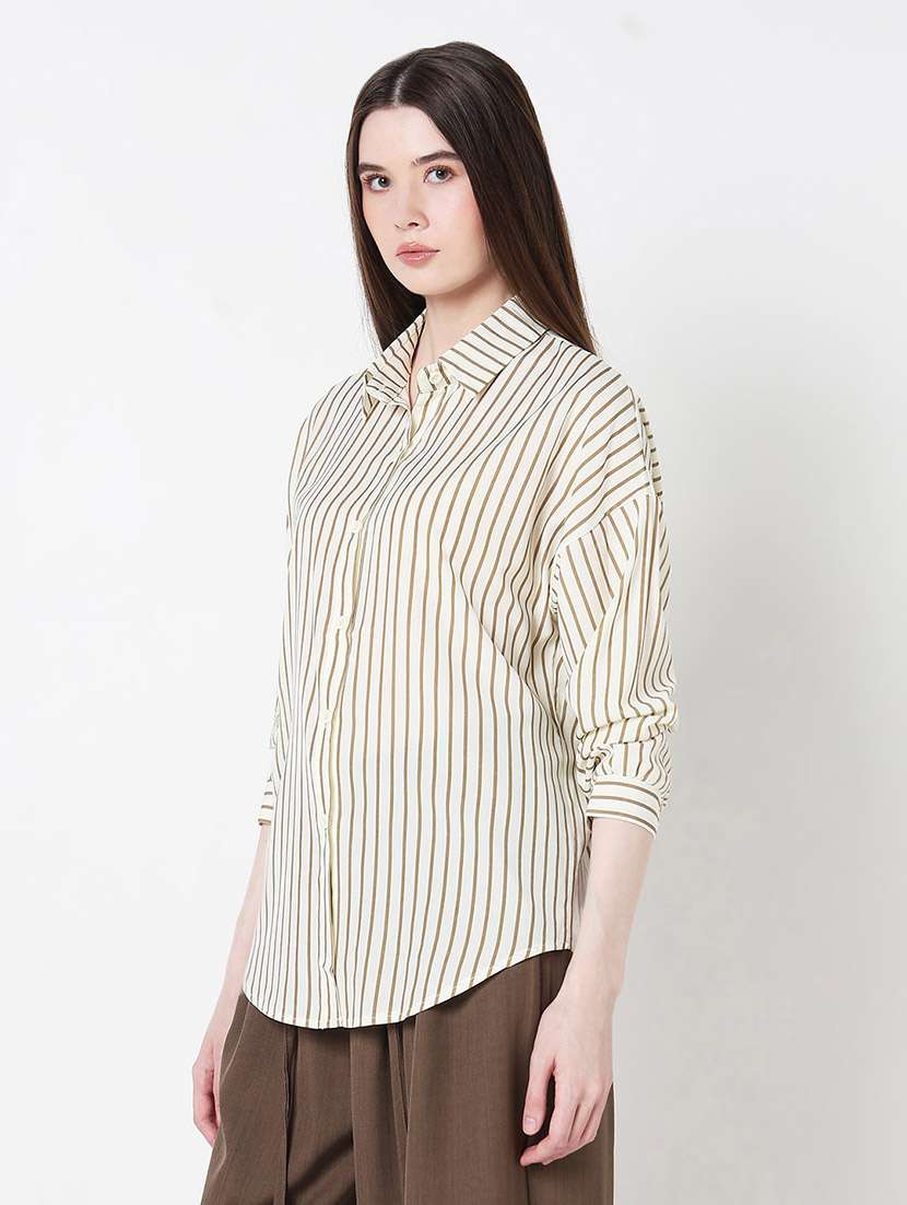 women striped long sleeve collared relaxed fit shirt - 21979915 -  Standard Image - 1