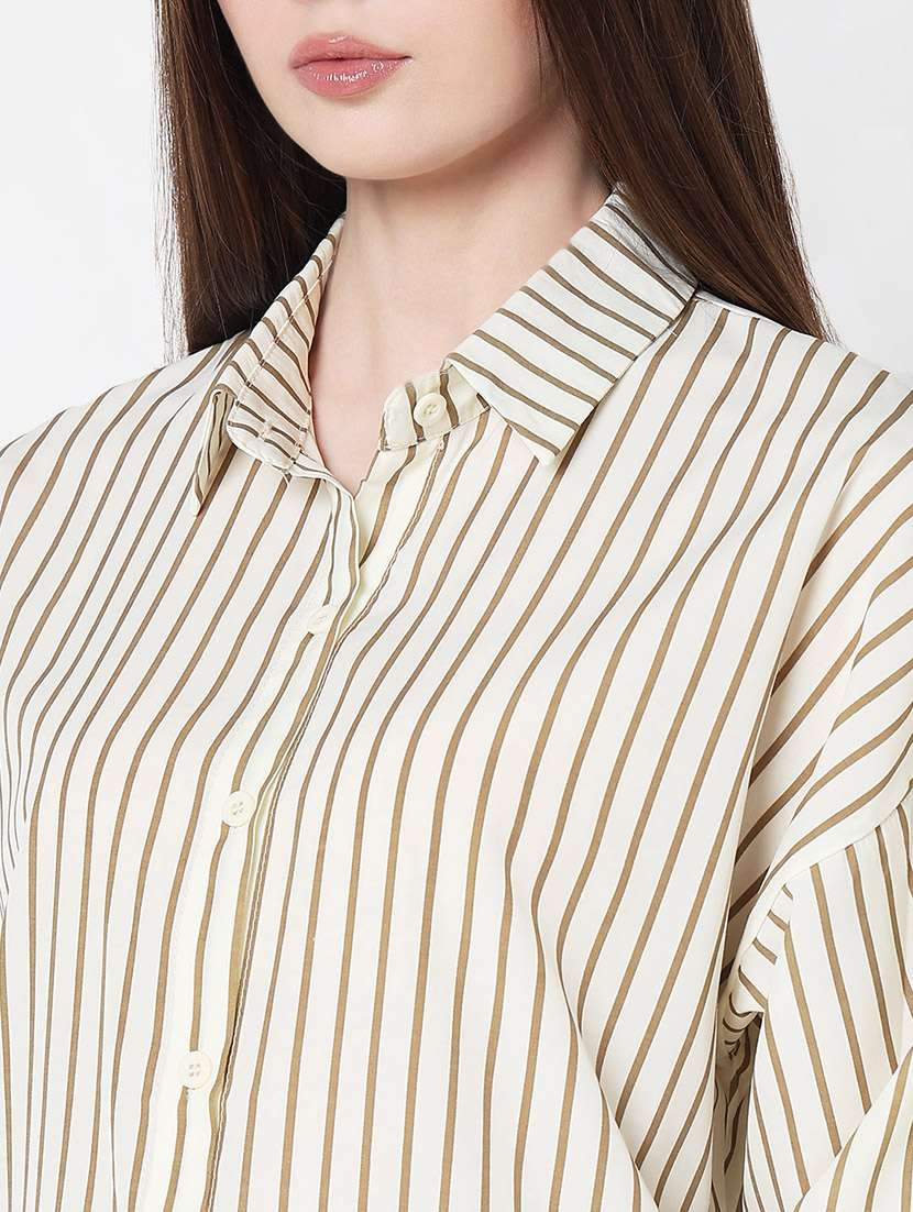 women striped long sleeve collared relaxed fit shirt - 21979915 -  Standard Image - 4