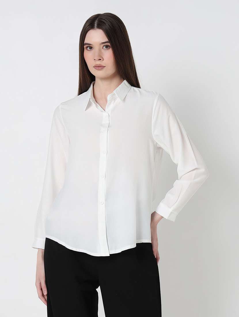 women solid long sleeve relaxed fit shirt - 21979916 -  Standard Image - 1