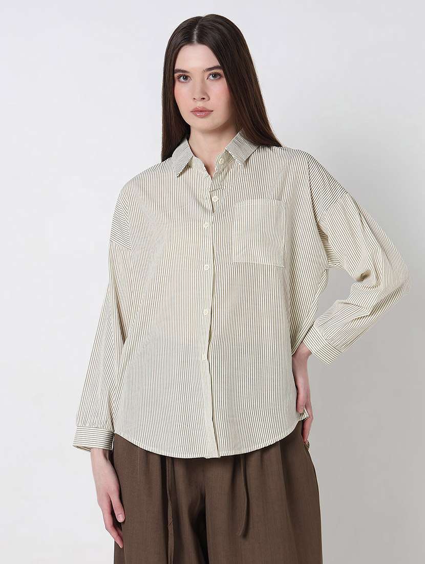 women striped long sleeve collared relaxed fit shirt - 21979918 -  Standard Image - 1