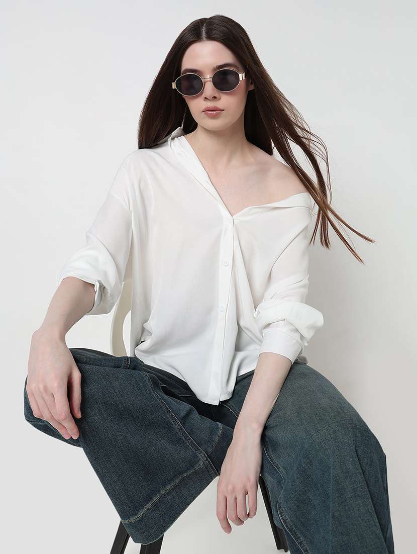 women solid long sleeve relaxed fit shirt