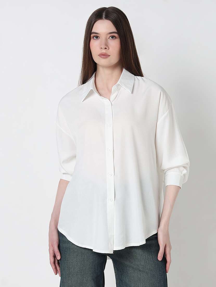 women solid long sleeve relaxed fit shirt - 21979919 -  Standard Image - 1