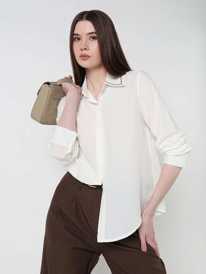 women solid long sleeve relaxed fit shirt