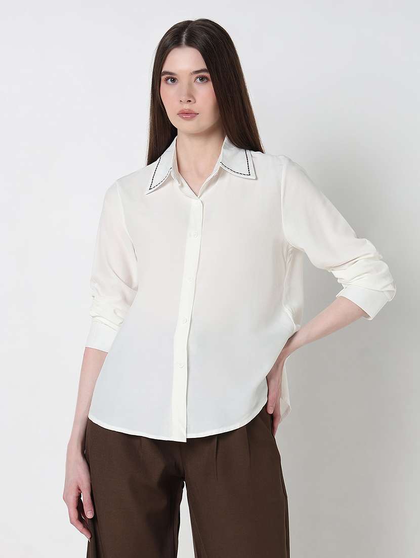 women solid long sleeve relaxed fit shirt - 21979920 - Standard Image - 1