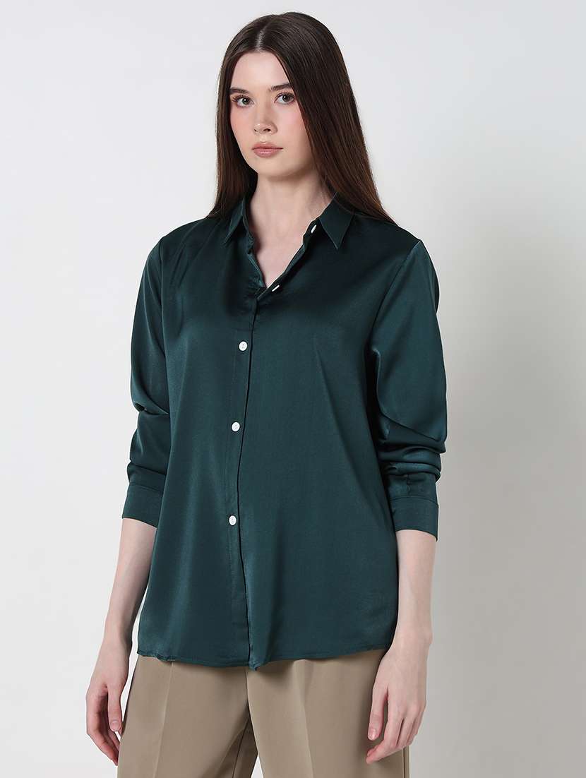 women solid long sleeve relaxed fit shirt - 21979922 -  Standard Image - 1