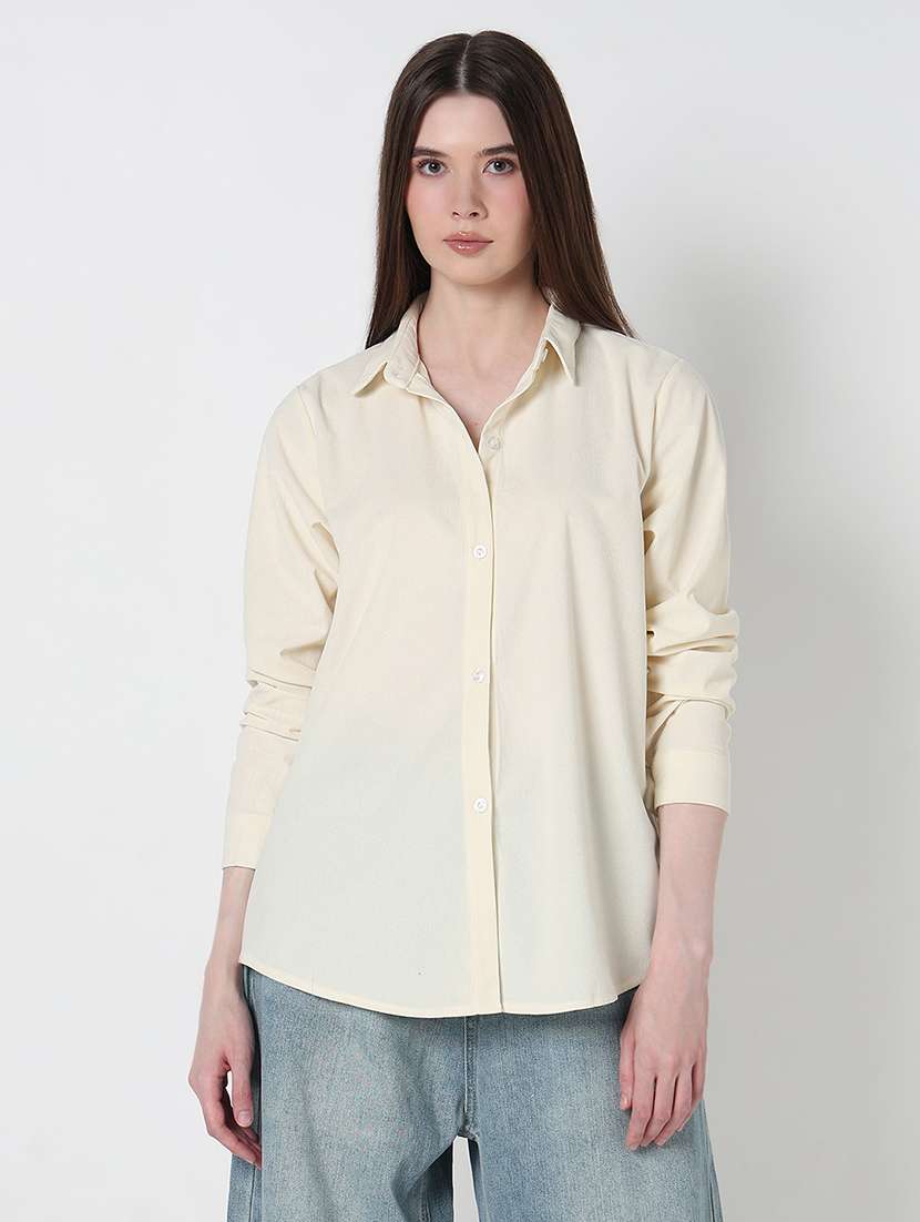cream cotton blend regular fit shirt - 21979923 -  Standard Image - 1