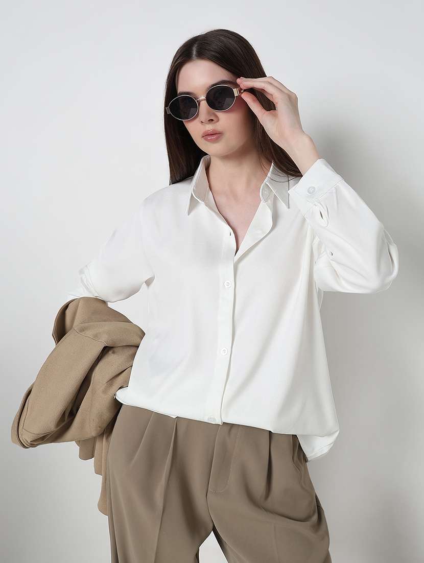 women solid long sleeve relaxed fit shirt