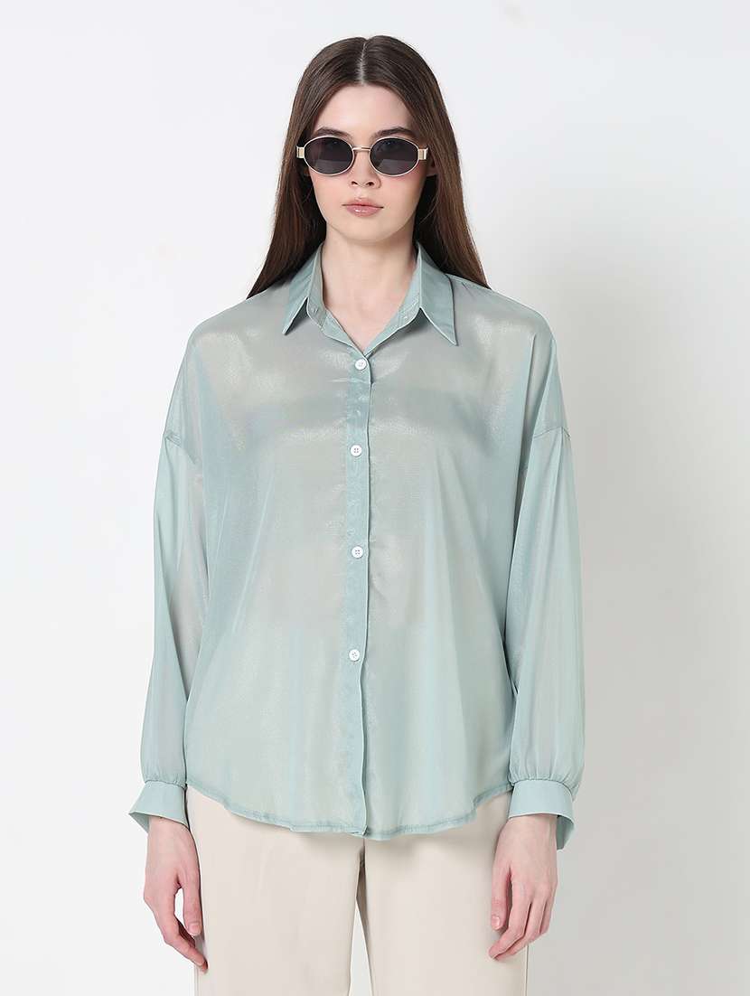 women solid long sleeve collared relaxed fit shirt - 21979926 - Standard Image - 1