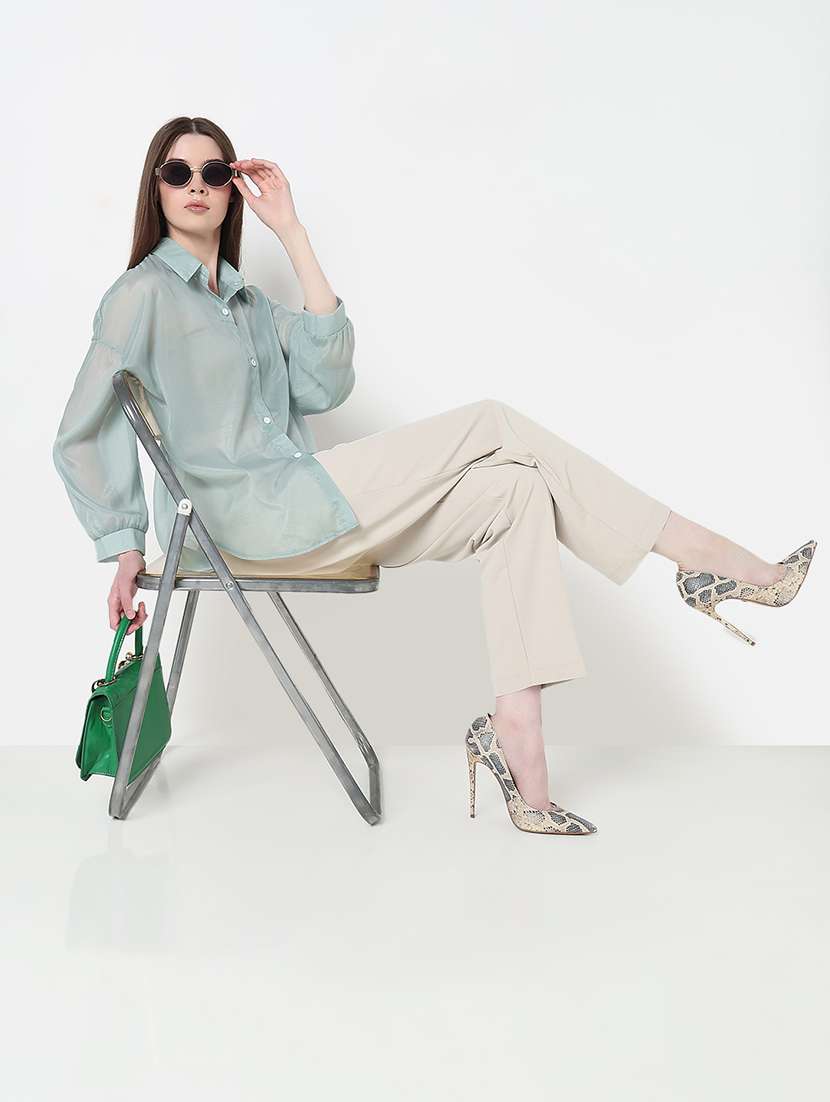 women solid long sleeve collared relaxed fit shirt - 21979926 - Standard Image - 4