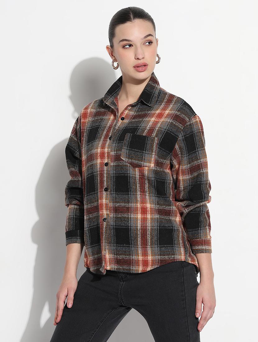 women checkered long sleeve collared shirt - 21979930 -  Standard Image - 1