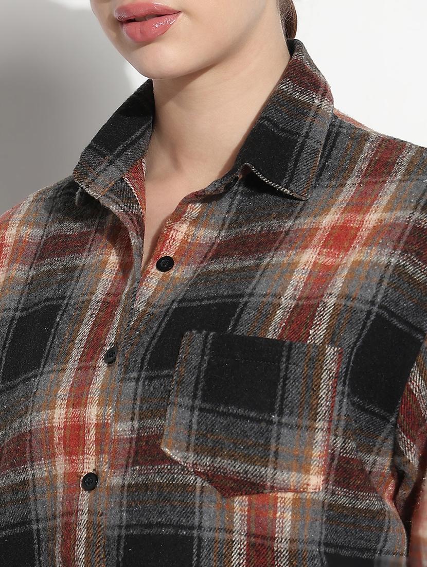 women checkered long sleeve collared shirt - 21979930 - Standard Image - 4
