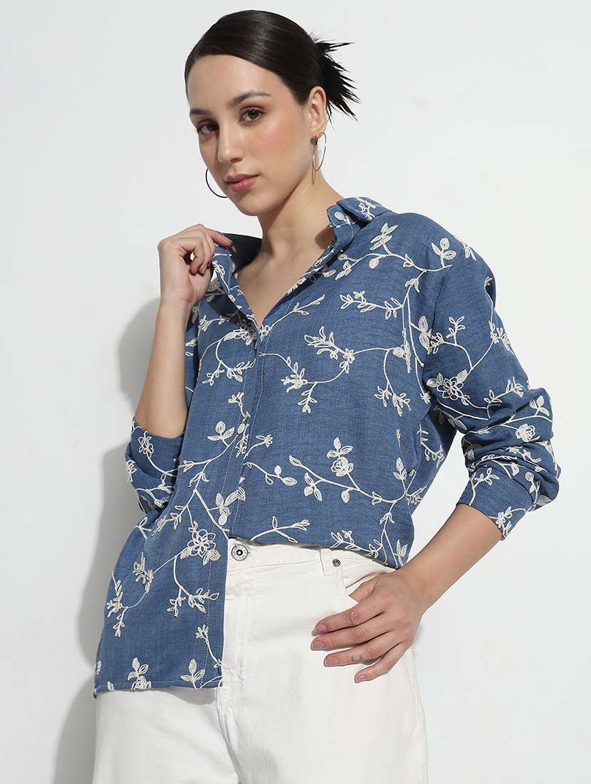 women embroidered long sleeve relaxed fit shirt - 21979935 - Standard Image - 1