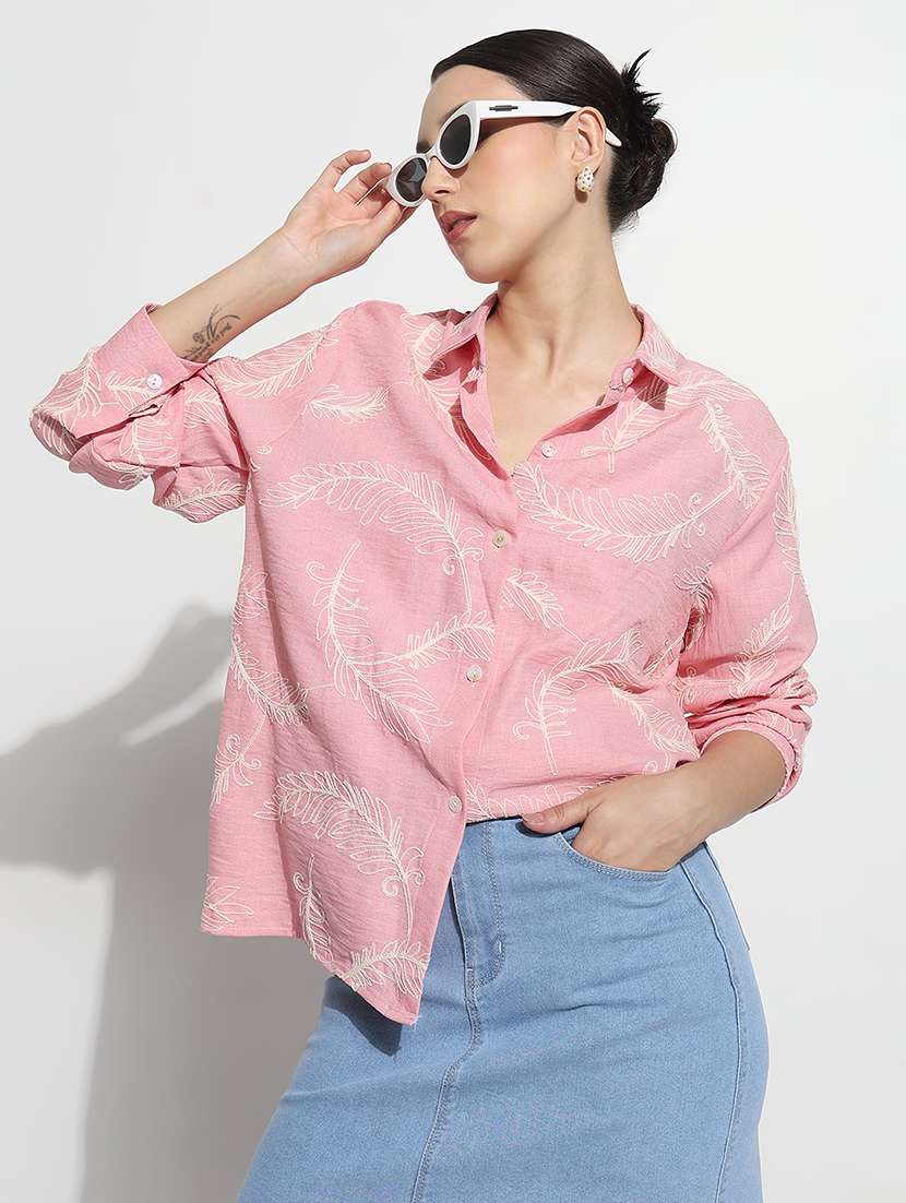 women embroidered long sleeve relaxed fit shirt - 21979936 - Standard Image - 1