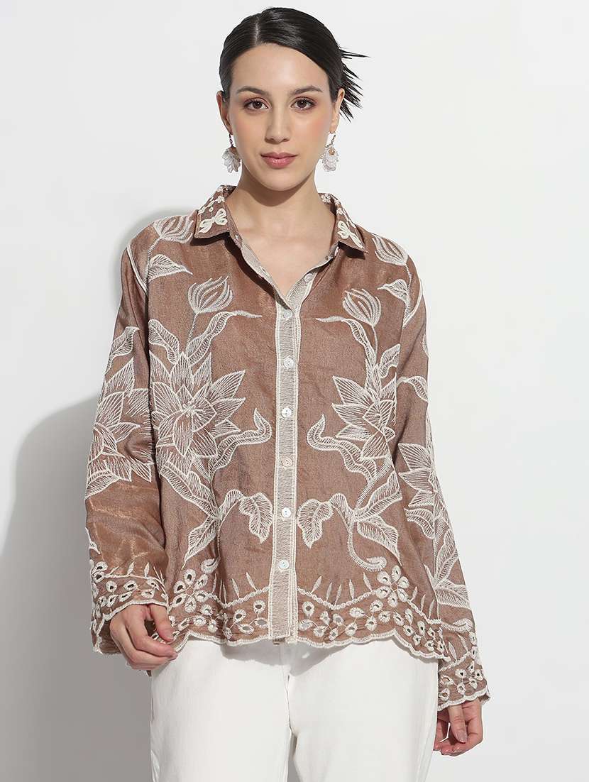 women embroidered long sleeve relaxed fit shirt - 21979938 -  Standard Image - 1