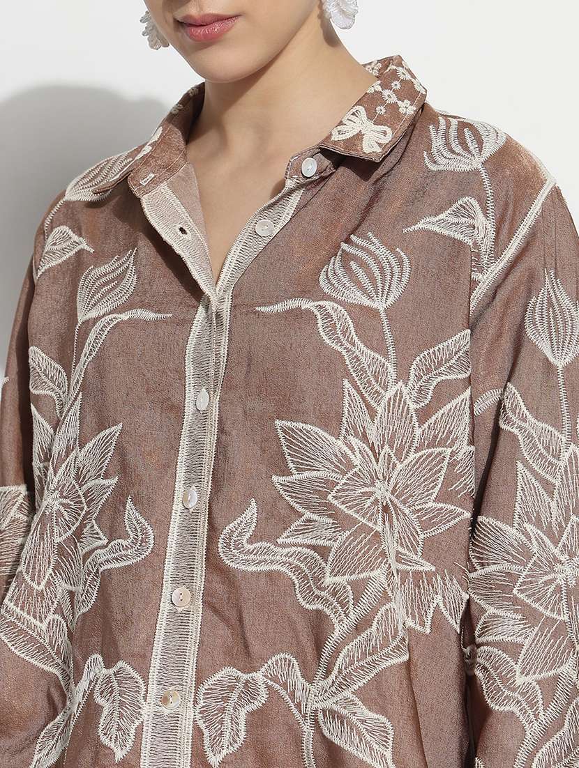 women embroidered long sleeve relaxed fit shirt - 21979938 - Standard Image - 4