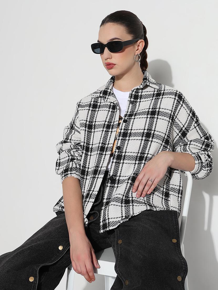women checkered long sleeve collared oversized shirt - 21979940 - Zoom Image - 0