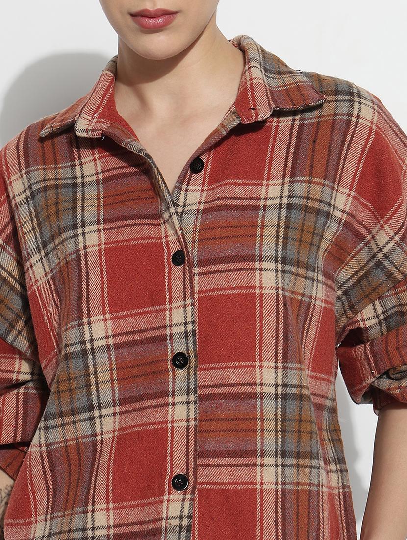 women checkered long sleeve collared oversized shirt - 21979941 - Standard Image - 4