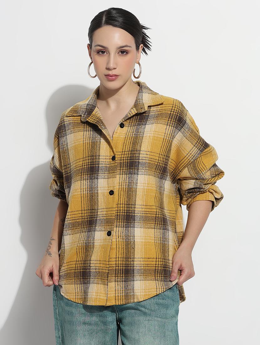 women checkered long sleeve collared oversized shirt - 21979942 - Standard Image - 1