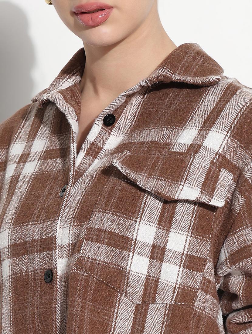 women checkered long sleeve collared oversized shirt - 21979945 - Standard Image - 4