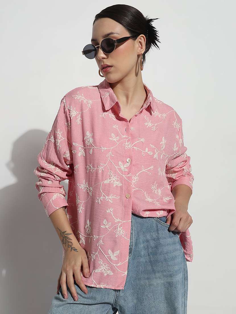 women embroidered long sleeve relaxed fit shirt - 21979946 -  Standard Image - 1