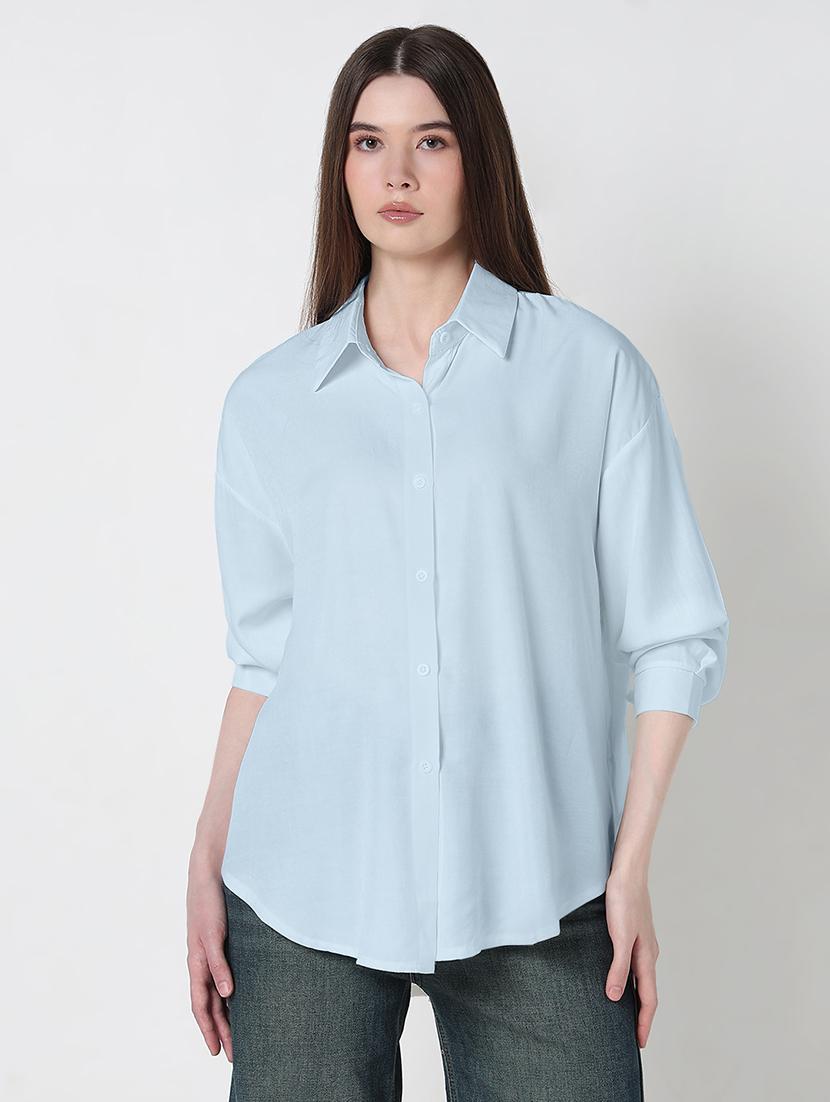 women solid long sleeve relaxed fit shirt - 21979949 - Standard Image - 1