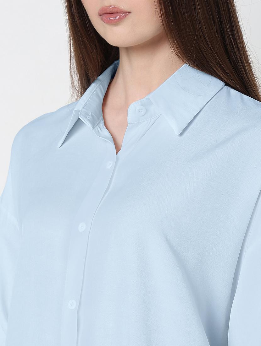 women solid long sleeve relaxed fit shirt - 21979949 - Standard Image - 4