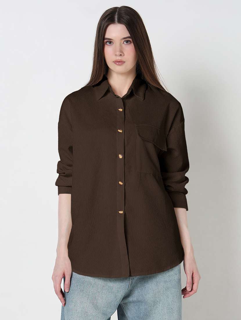 women solid long sleeve high-low relaxed fit shirt - 21979952 -  Standard Image - 1