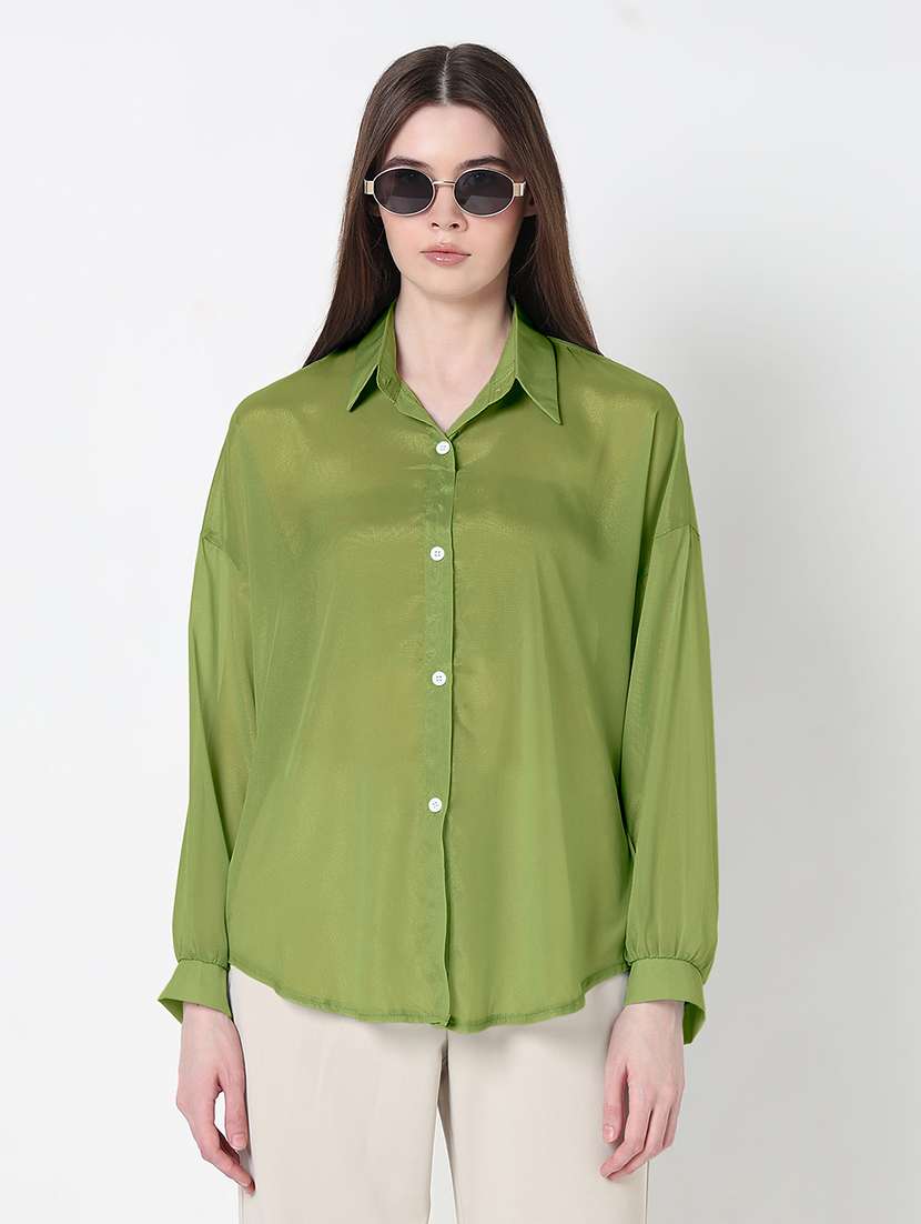 women solid long sleeve relaxed fit shirt - 21979953 - Standard Image - 1