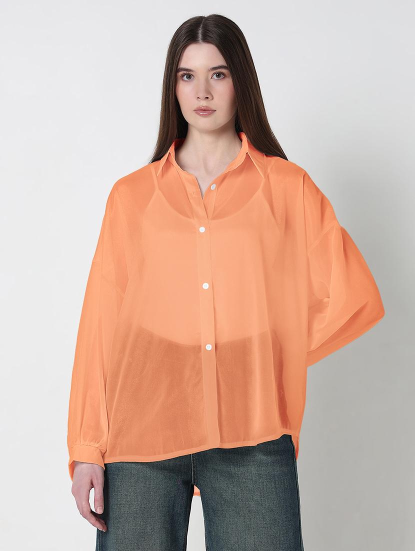 women solid collared long sleeve oversized shirt  - 21979954 -  Standard Image - 1