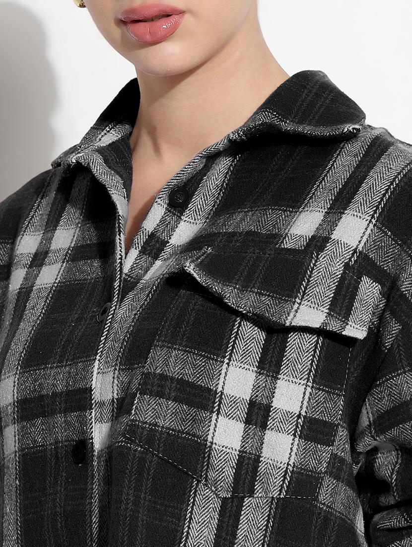 women checkered long sleeve collared oversized shirt - 21979955 - Standard Image - 4