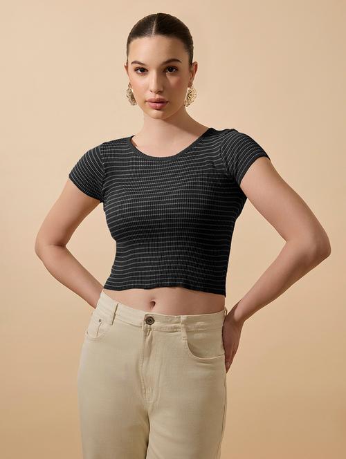 women striped short sleeve crop top - 21979956 - Standard Image - 0