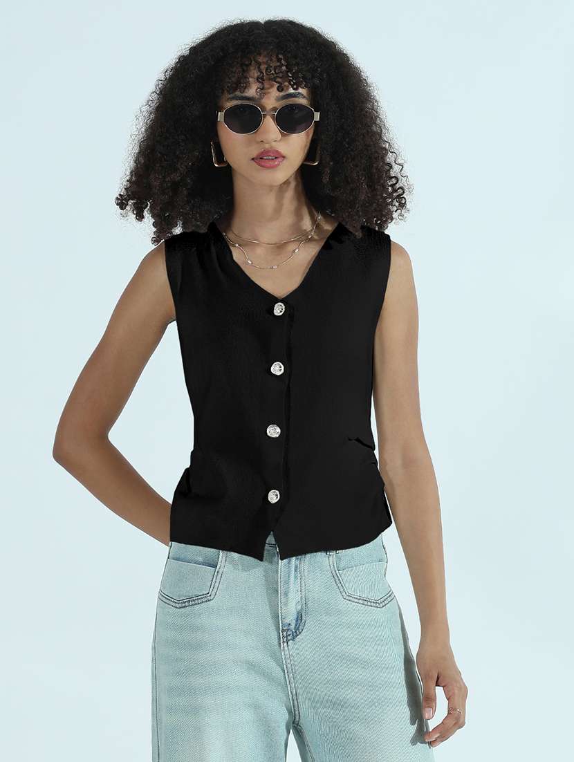women black solid sleeveless vest top - 21979960 -  Standard Image - 1