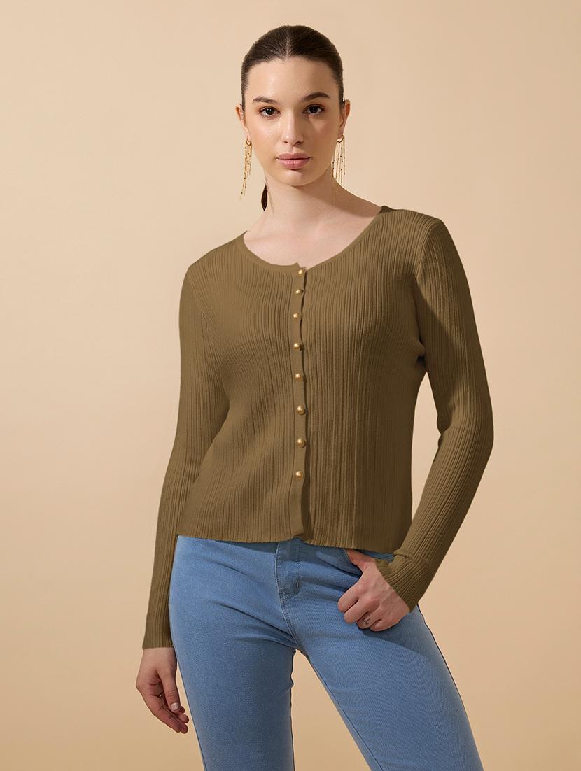women olive solid long sleeve regular top - 21979961 -  Zoom Image - 0