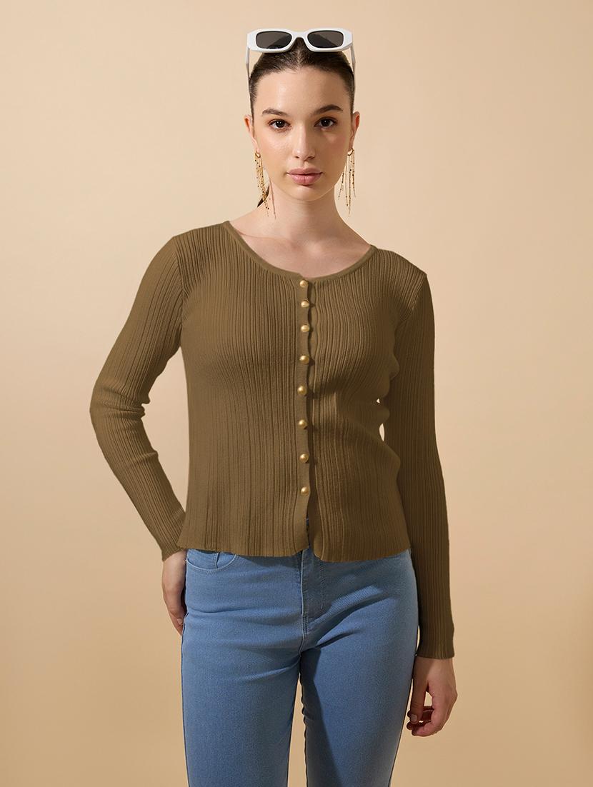 women olive solid long sleeve regular top - 21979961 -  Standard Image - 1