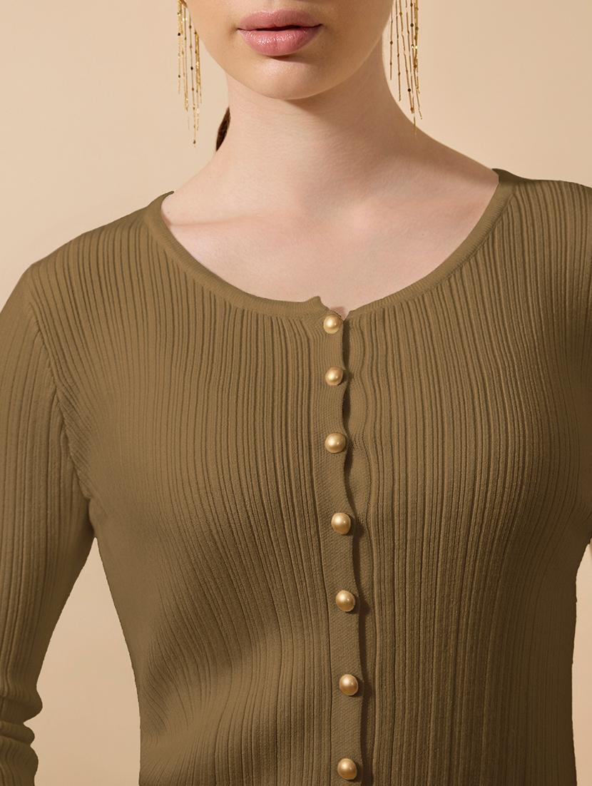 women olive solid long sleeve regular top - 21979961 - Standard Image - 4