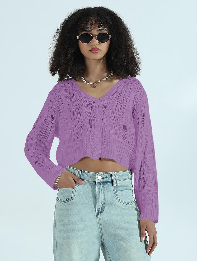 women self designed long sleeve crop pullover - 21979967 - Standard Image - 1