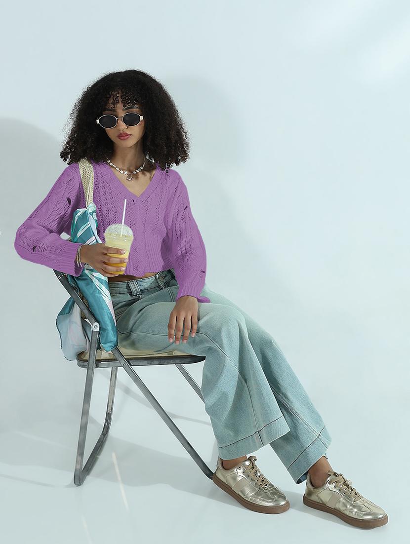 women self designed long sleeve crop pullover - 21979967 - Standard Image - 4