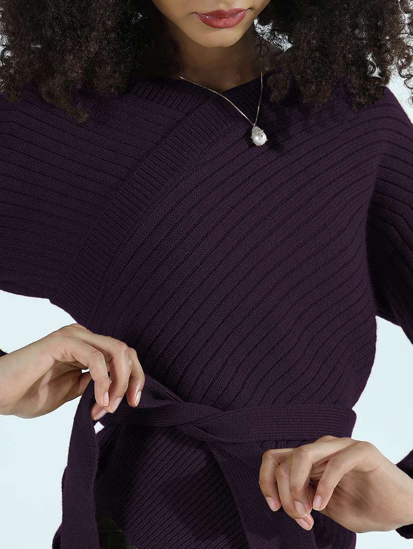 women solid long sleeve asymmetric top - 21979969 -  Standard Image - 4