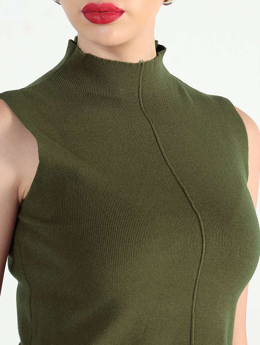 women olive solid sleeveless top - 21979973 - Standard Image - 4