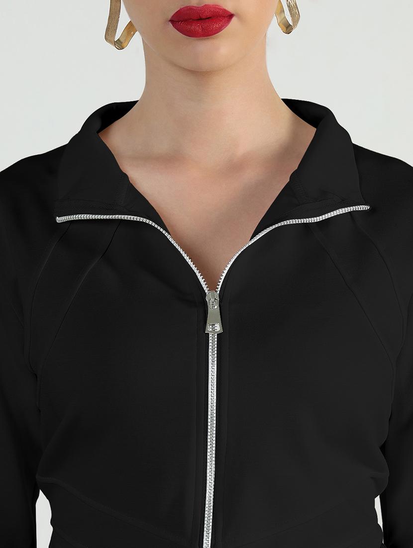 women solid long sleeve zipper croptop - 21979974 - Standard Image - 4