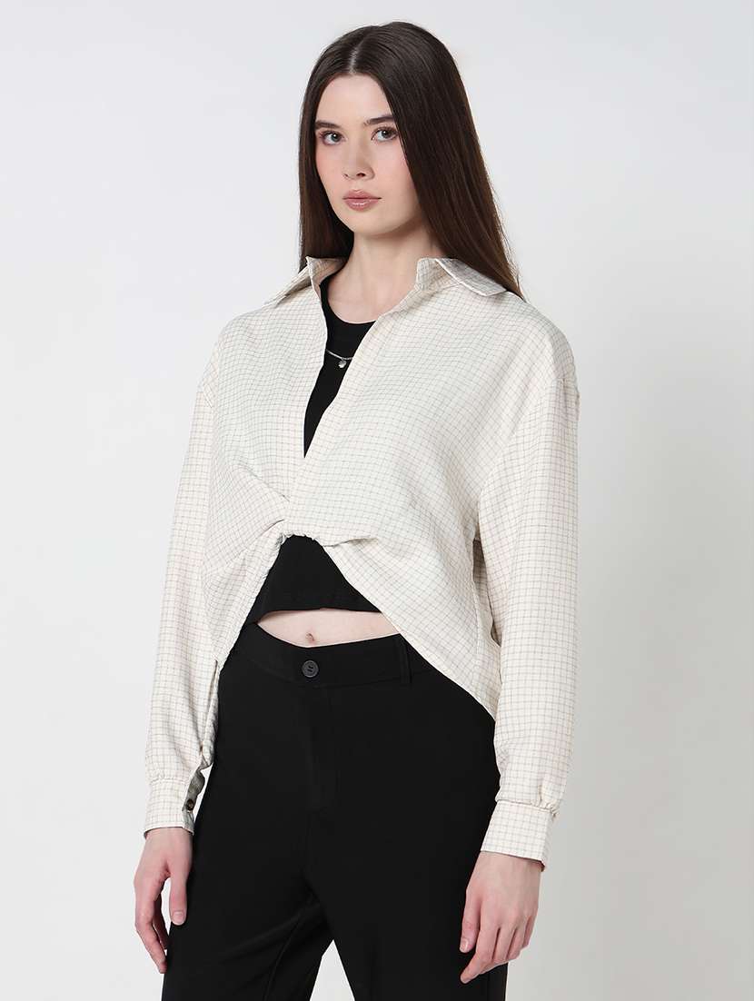 women checkered collared crop top with slip - 21979975 -  Standard Image - 1