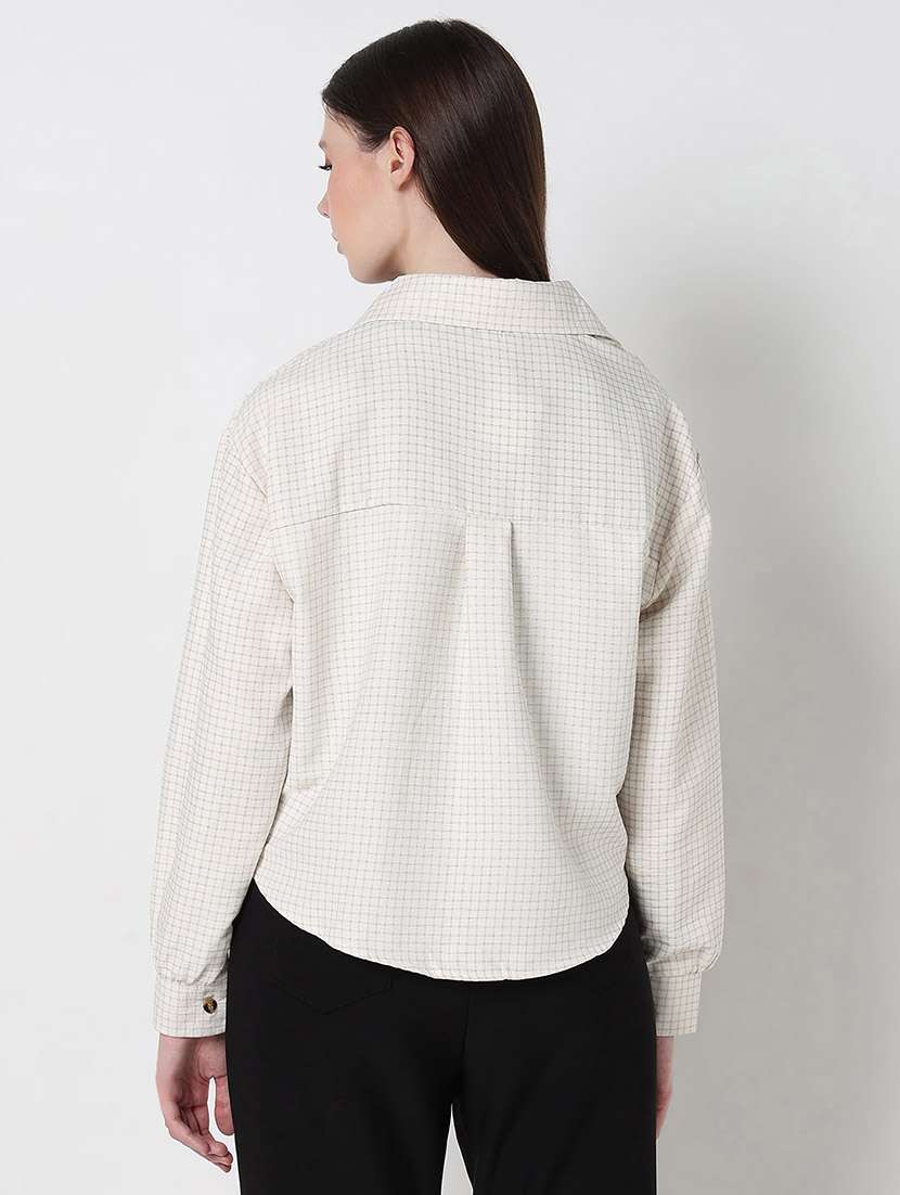 women checkered collared crop top with slip - 21979975 -  Standard Image - 4