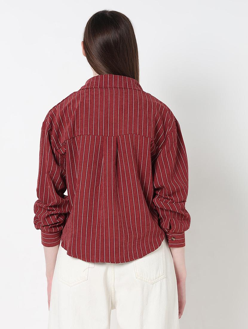women maroon striped collared crop top with slip - 21979976 - Standard Image - 4