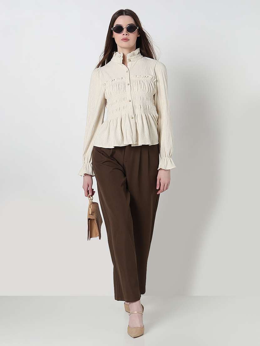 women cream solid puff sleeve a-line top - 21979977 -  Standard Image - 4