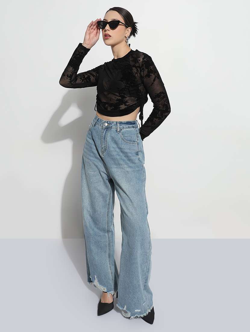 women self designed long sleeve crop sheer top - 21979979 -  Standard Image - 4