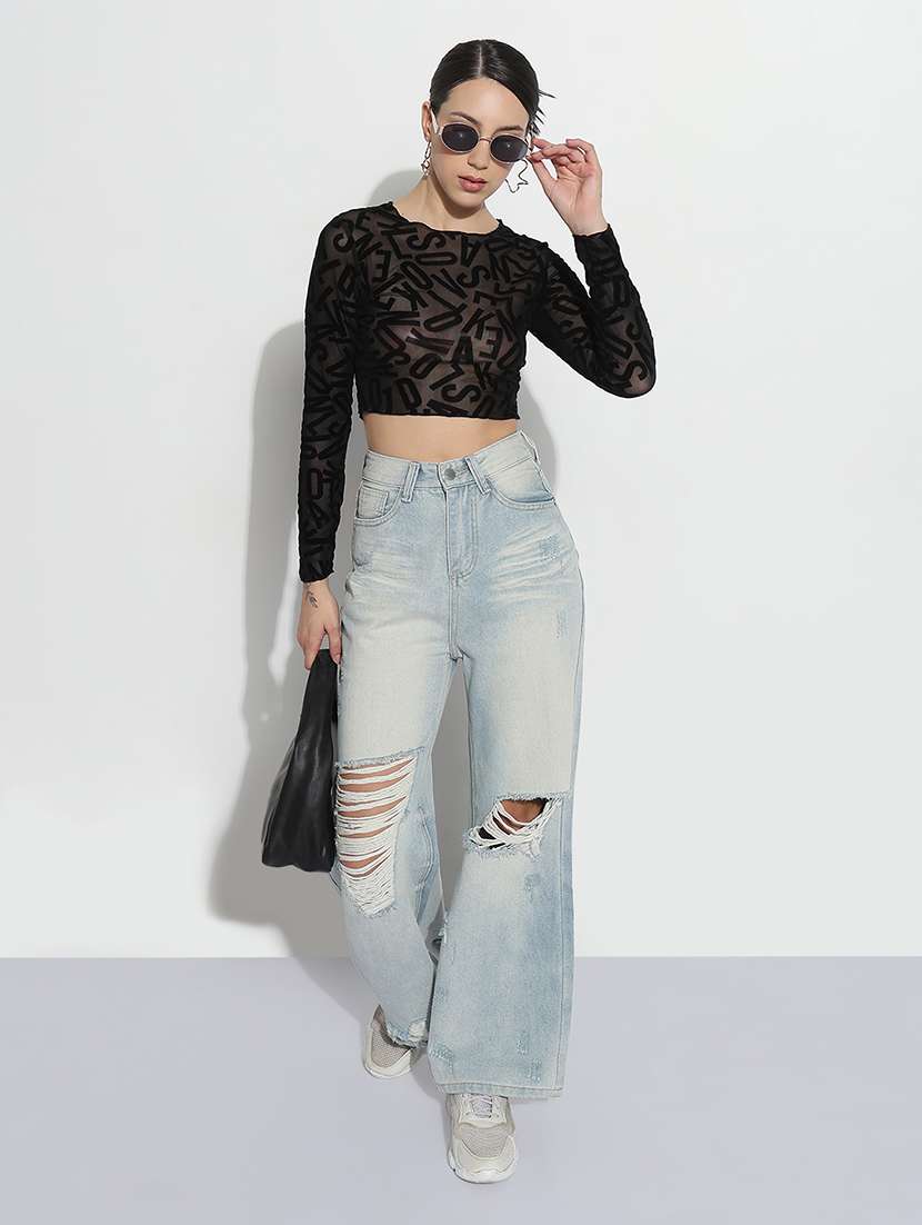 women self designed long sleeve crop sheer top - 21979981 -  Standard Image - 4
