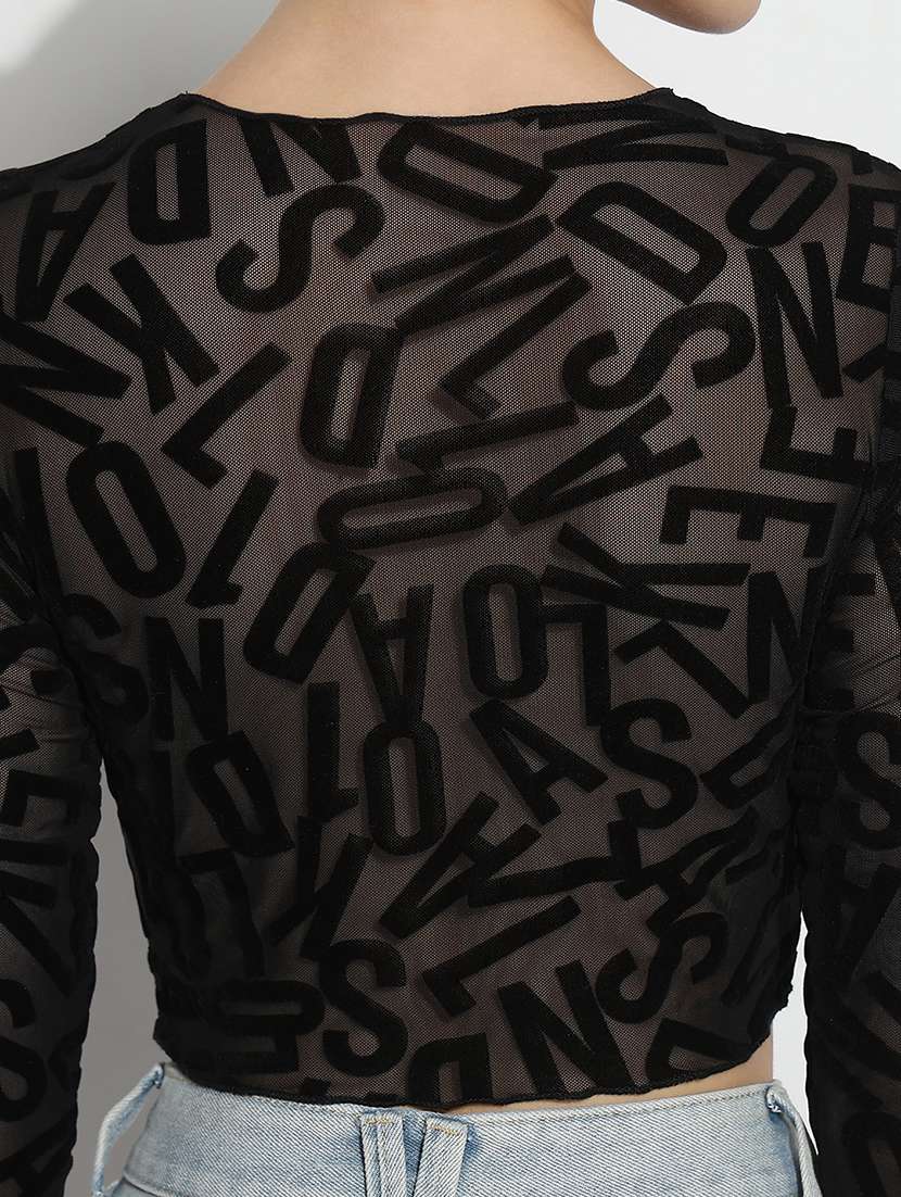 women self designed long sleeve crop sheer top - 21979981 -  Standard Image - 6